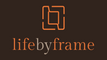 A centered orange logo and the text 'lifebyframe.au' on a solid dark brown background.